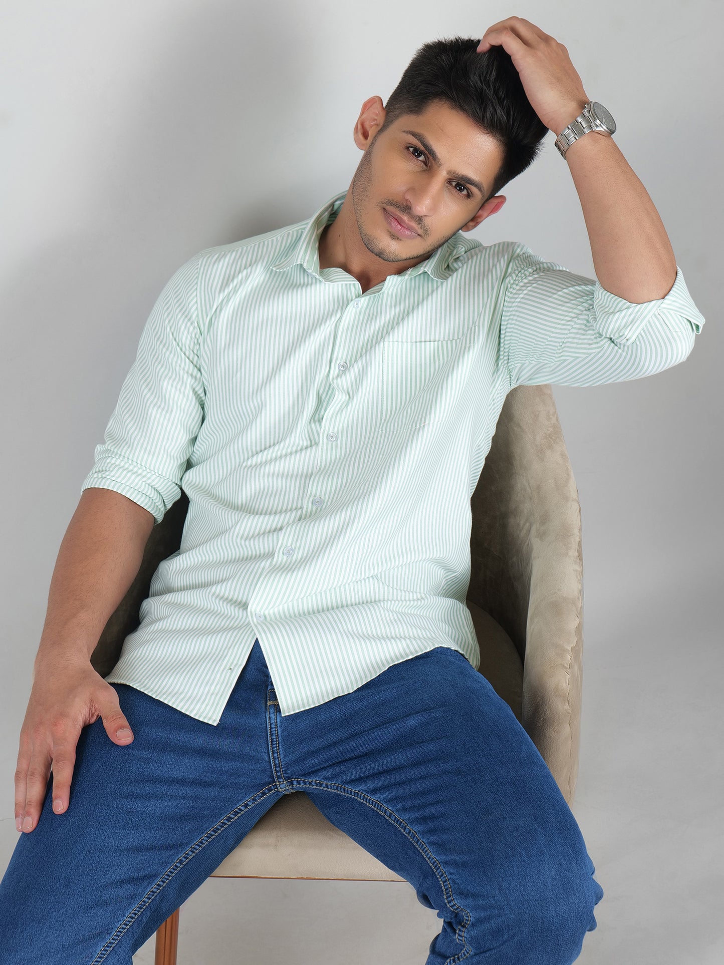 Young & Formal by Cambridge  Striped Formal Shirt – Slim Fit, Full Sleeves | Office Wear with a Stylish Edge | YF00006SF