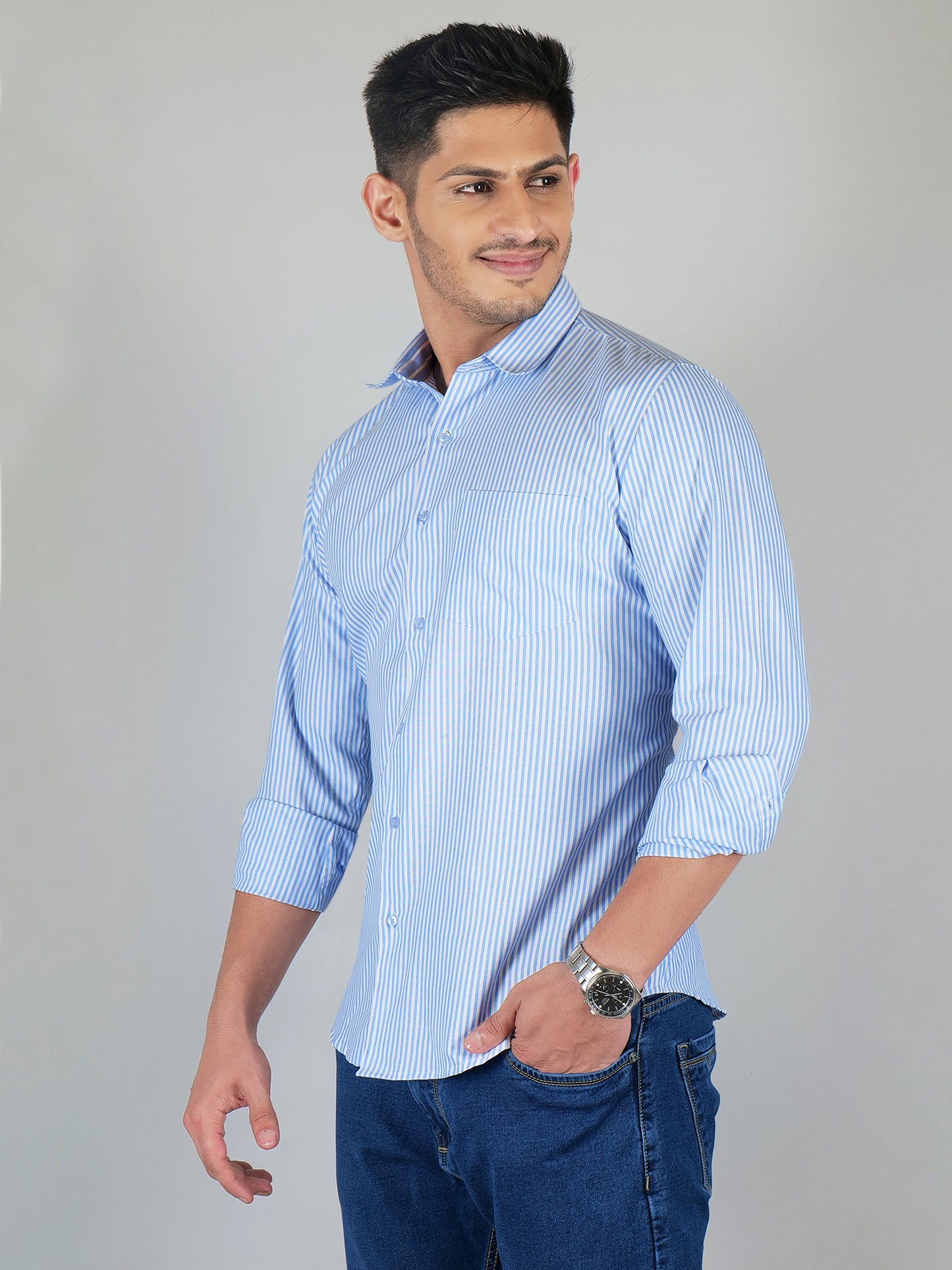 Young & Formal by Cambridge  Striped Formal Shirt – Slim Fit, Full Sleeves | Office Wear with a Stylish Edge | YF00006SF