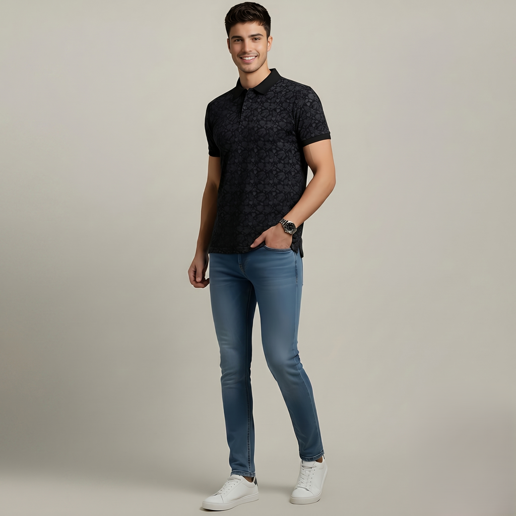 Men's Cotton Printed Collar Polo T-Shirt (TSRP01)