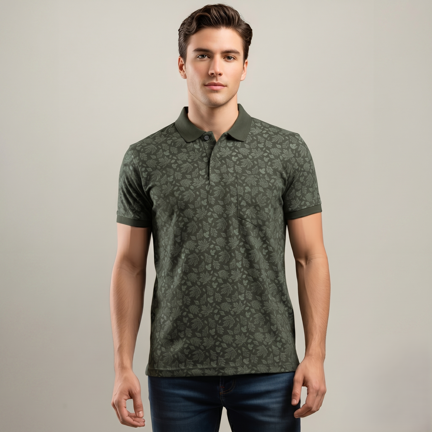 Men's Cotton Printed Collar Polo T-Shirt (TSRP01)