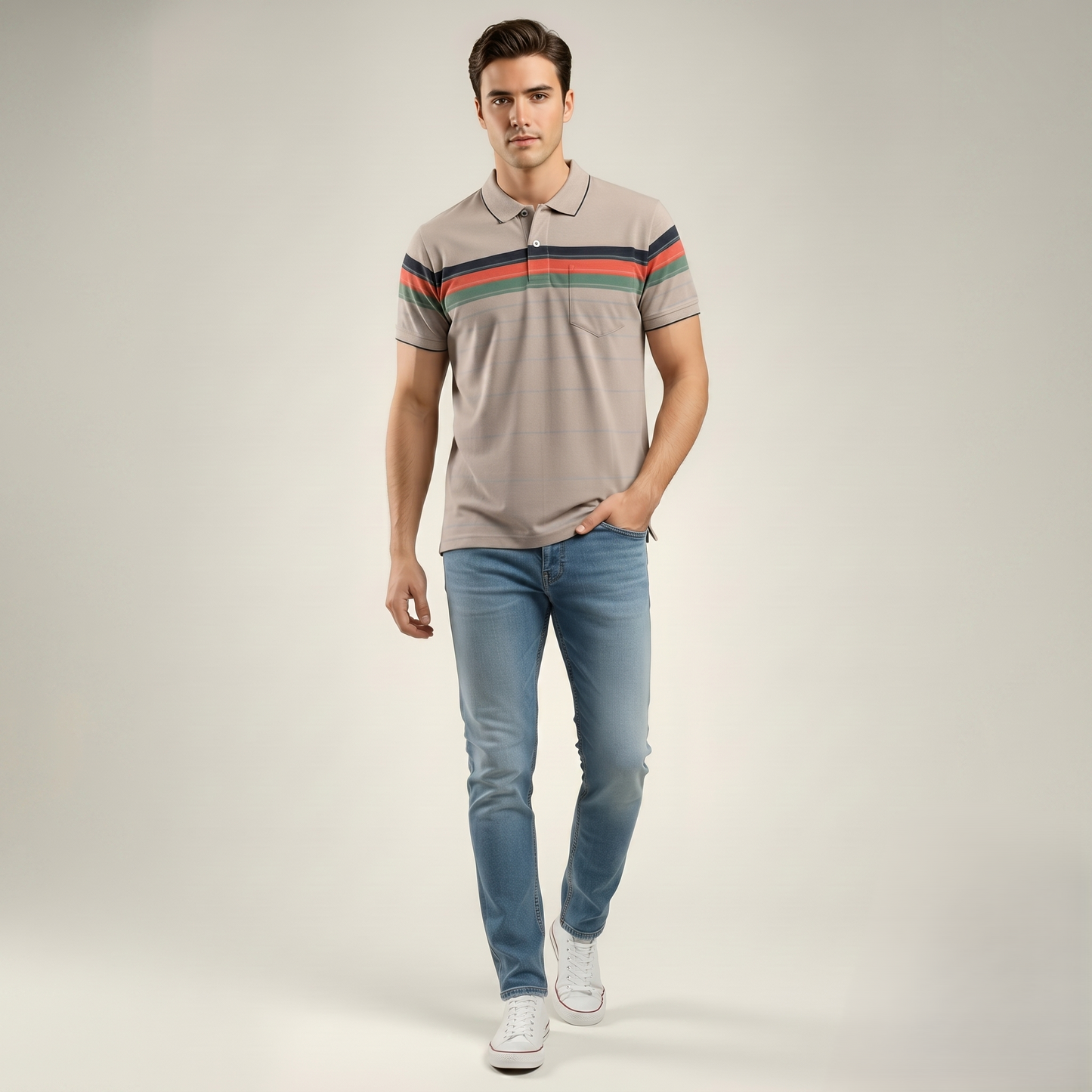 Men's Cotton Printed Collar Polo T-Shirt (TSRP03)