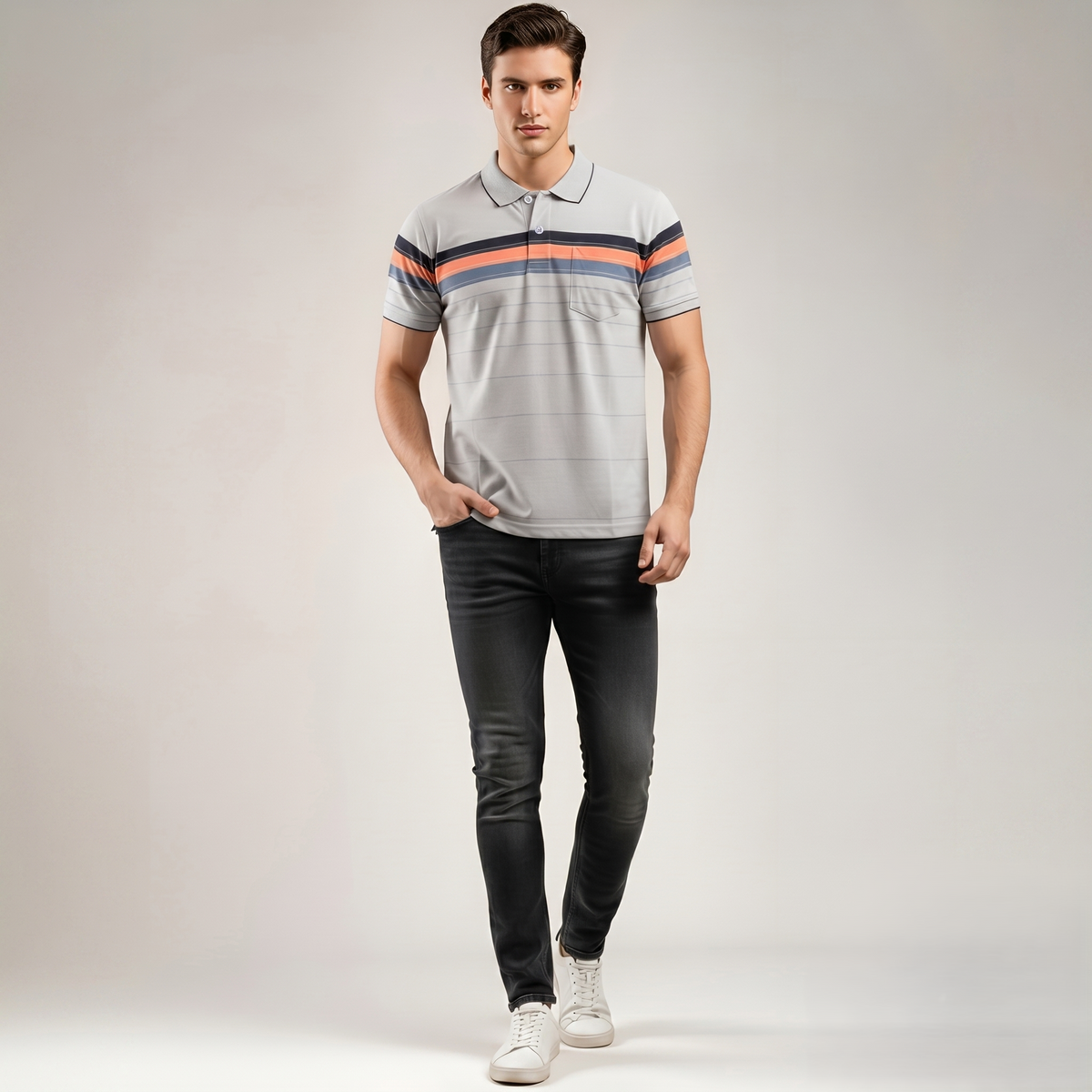 Men's Cotton Printed Collar Polo T-Shirt (TSRP03)