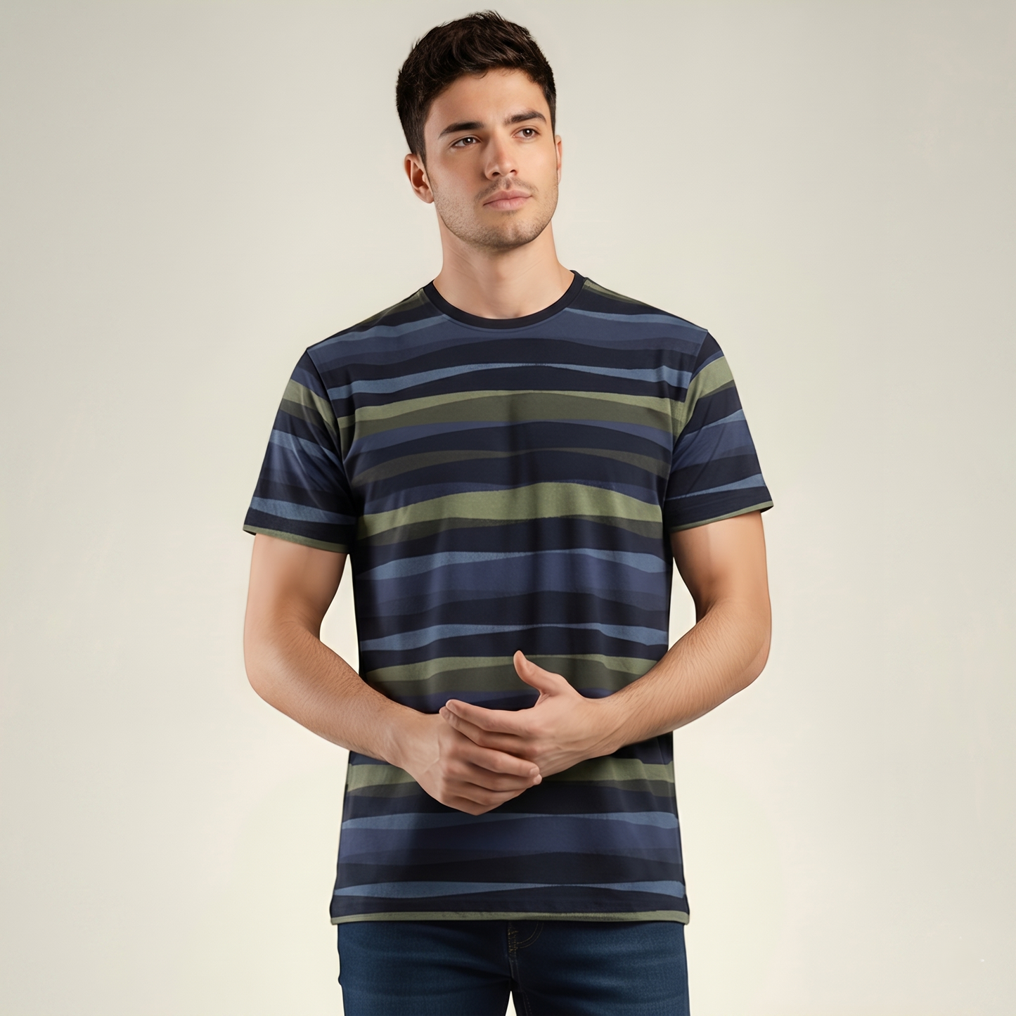 Men's Earth Tone Striped Crew Neck T-Shirt (TSRP05)