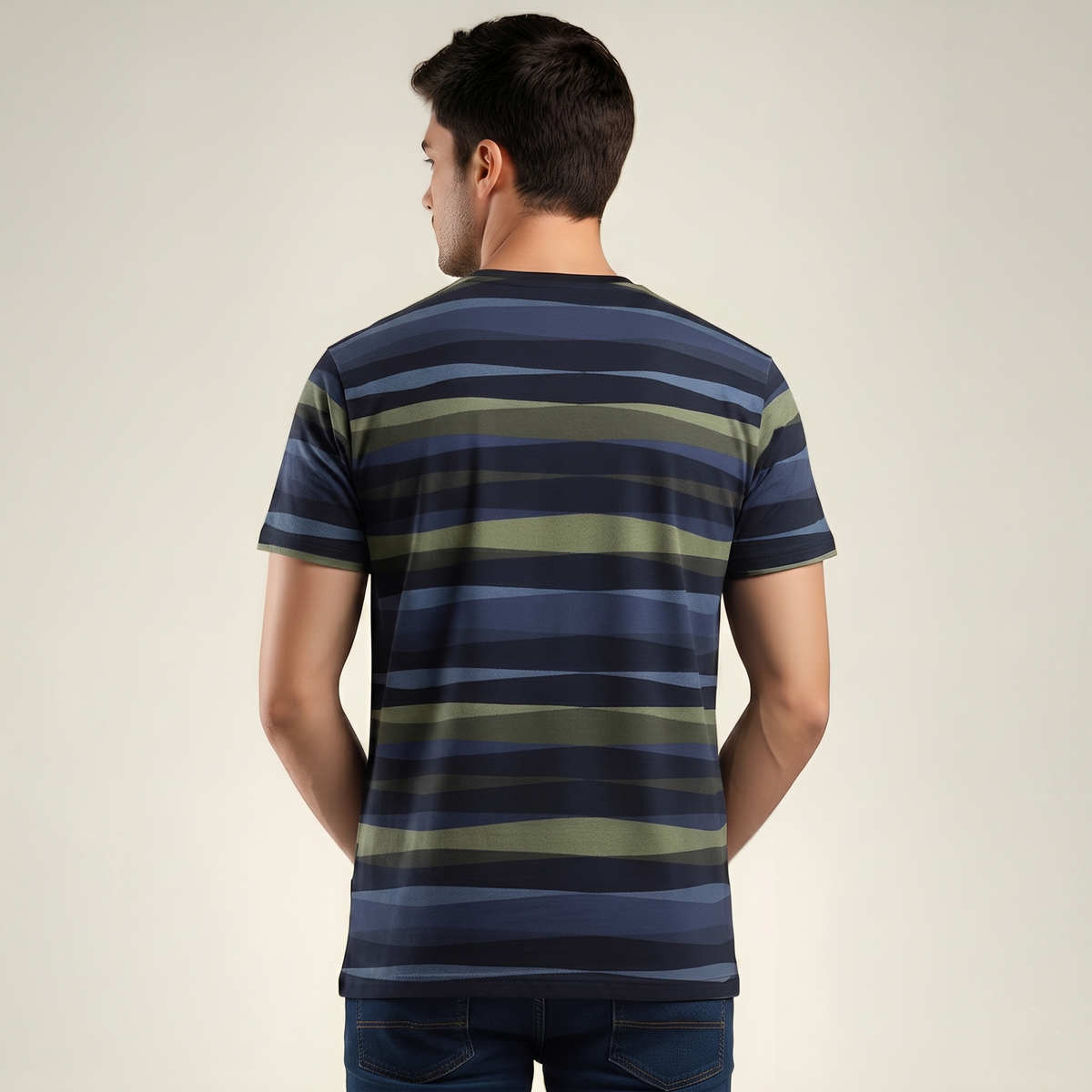 Men's Earth Tone Striped Crew Neck T-Shirt (TSRP05)