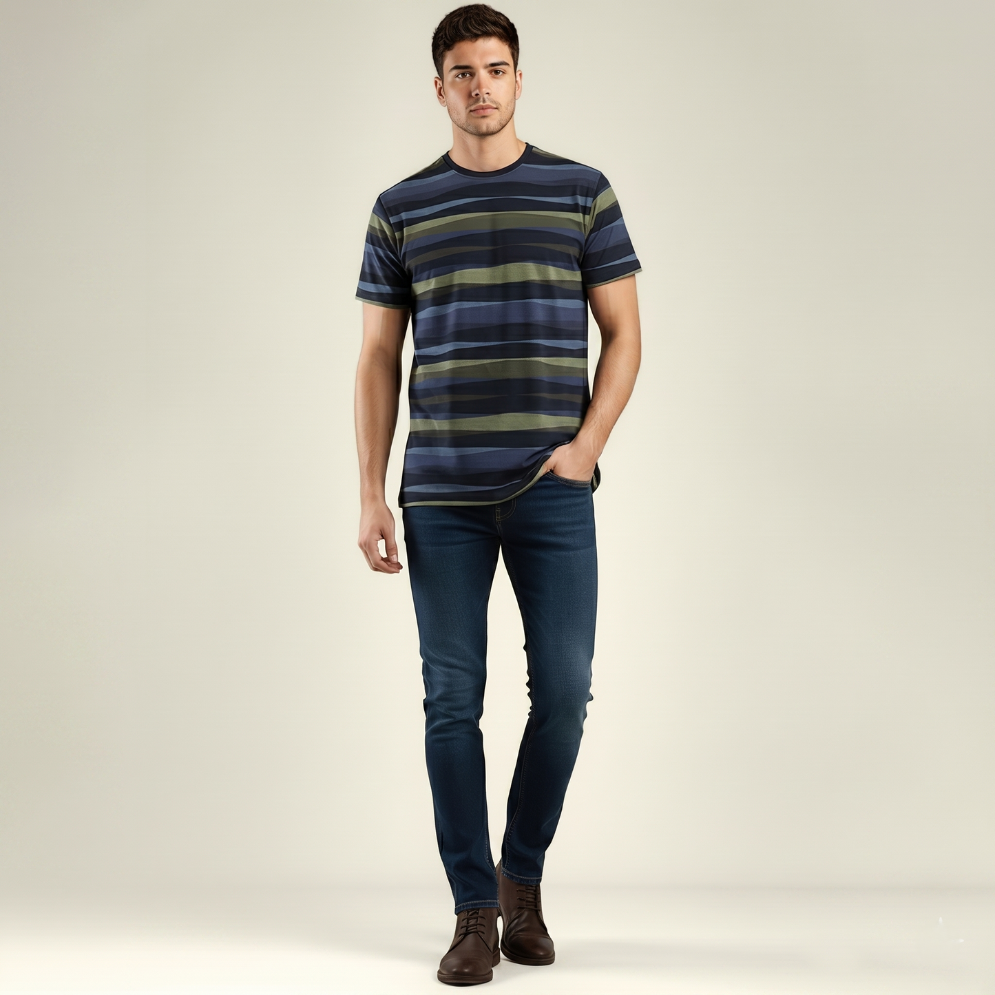 Men's Earth Tone Striped Crew Neck T-Shirt (TSRP05)