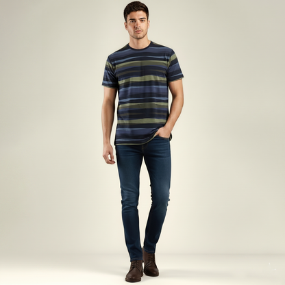 Men's Earth Tone Striped Crew Neck T-Shirt (TSRP05)