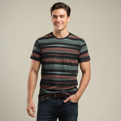 Men's Earth Tone Striped Crew Neck T-Shirt (TSRP05)