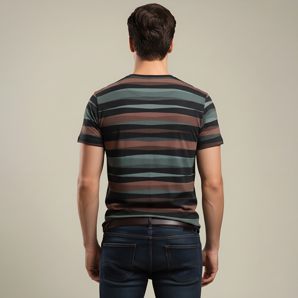Men's Earth Tone Striped Crew Neck T-Shirt (TSRP05)