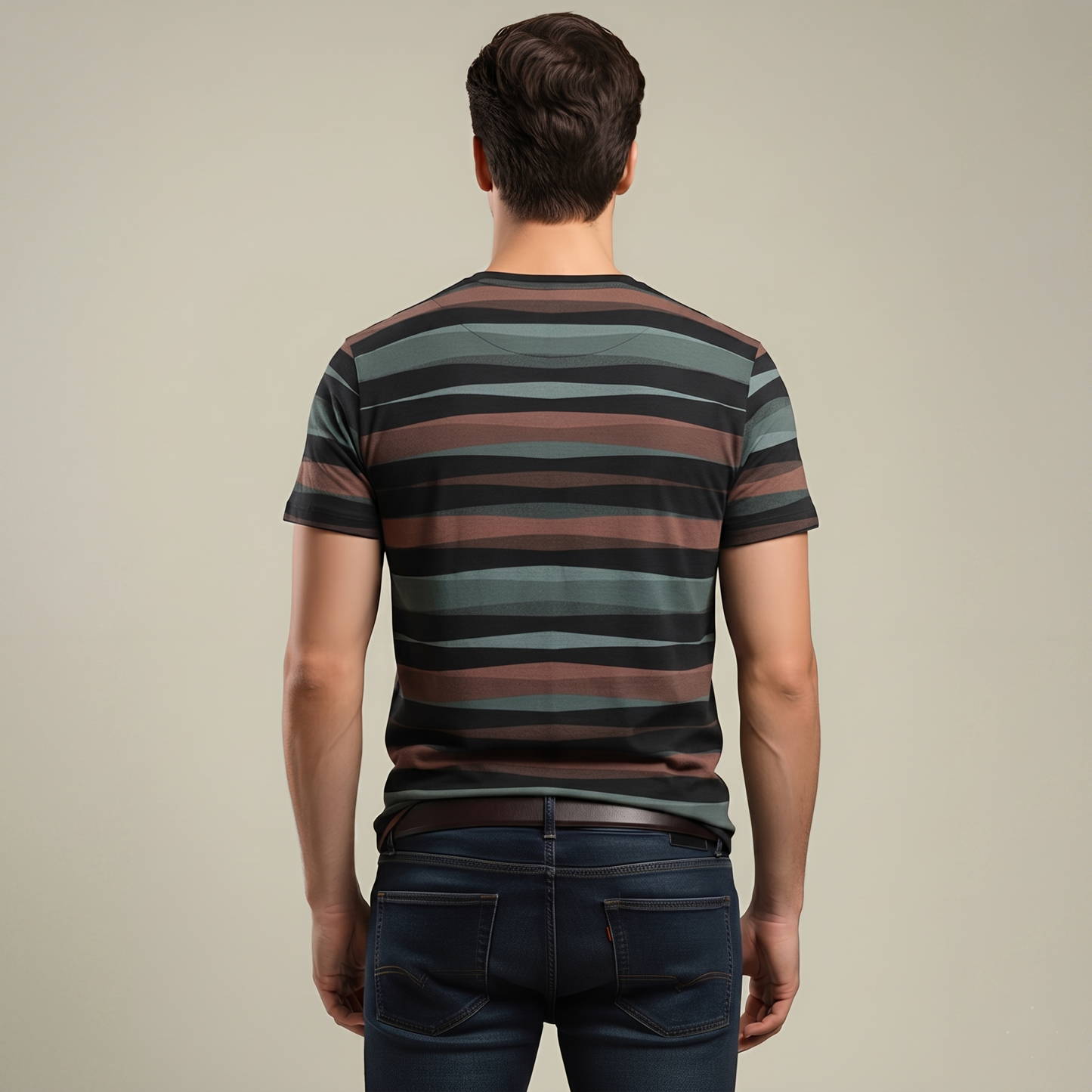 Men's Earth Tone Striped Crew Neck T-Shirt (TSRP05)