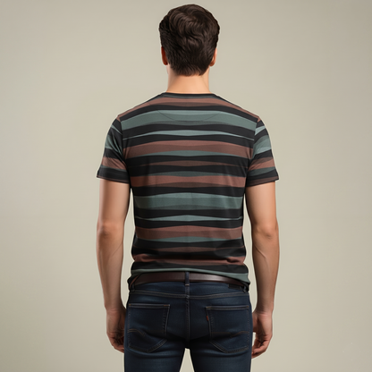 Men's Earth Tone Striped Crew Neck T-Shirt (TSRP05)