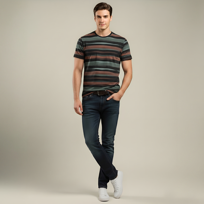 Men's Earth Tone Striped Crew Neck T-Shirt (TSRP05)