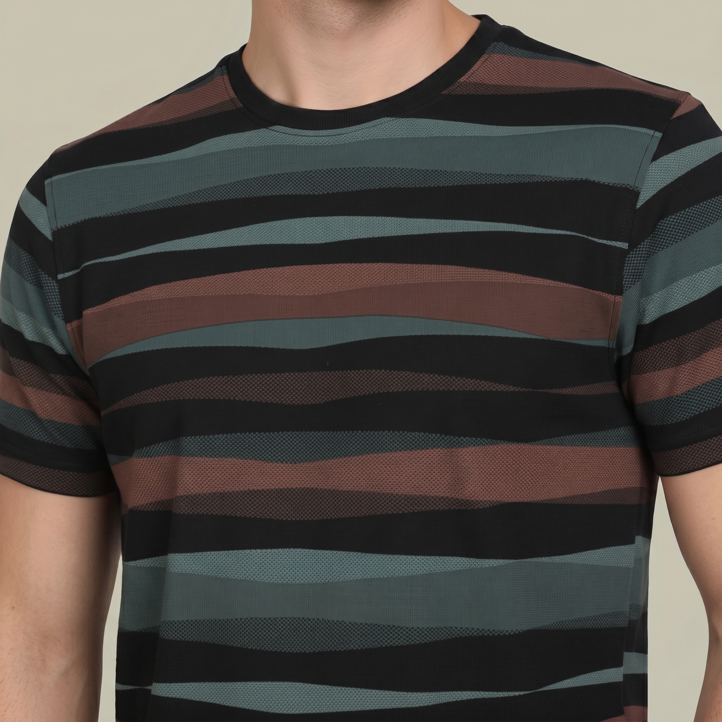 Men's Earth Tone Striped Crew Neck T-Shirt (TSRP05)
