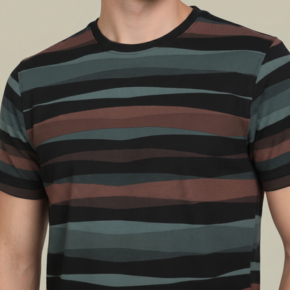 Men's Earth Tone Striped Crew Neck T-Shirt (TSRP05)