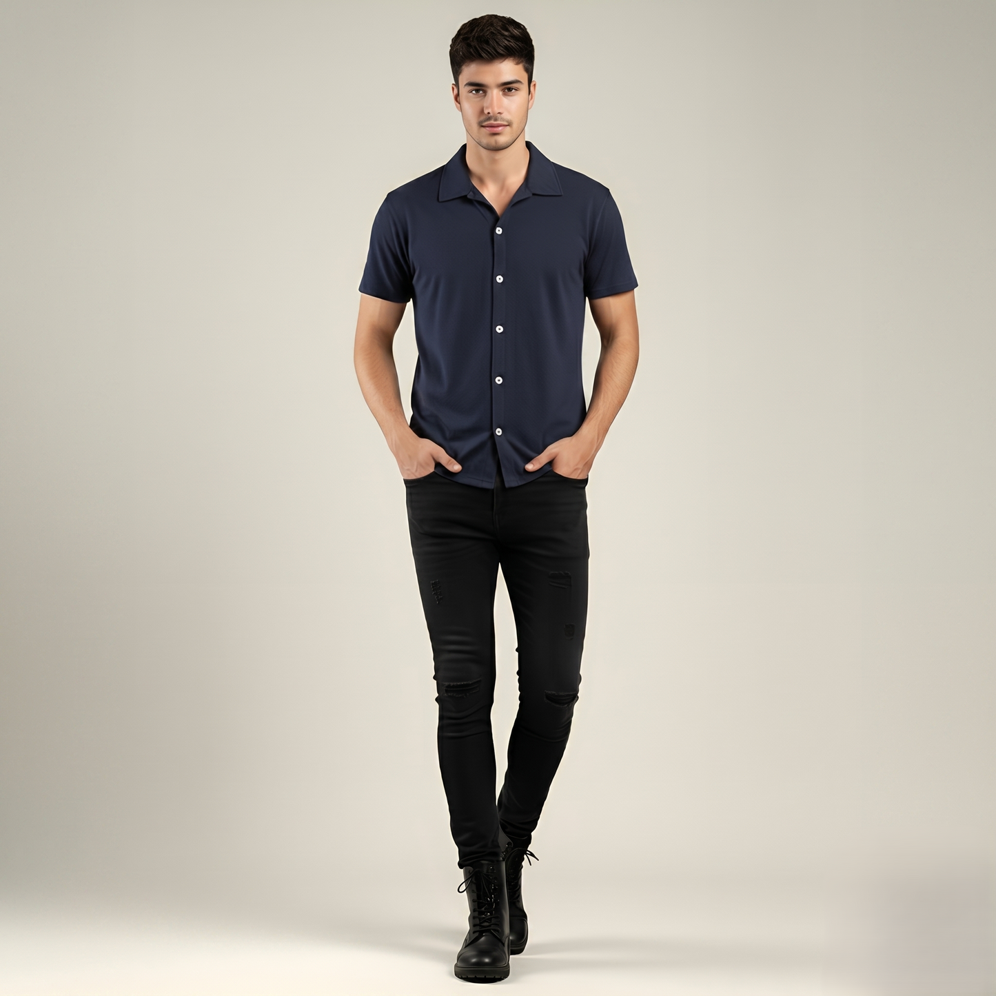 Smart-Casual Full-Button Polo Shirt (TSSJ114)