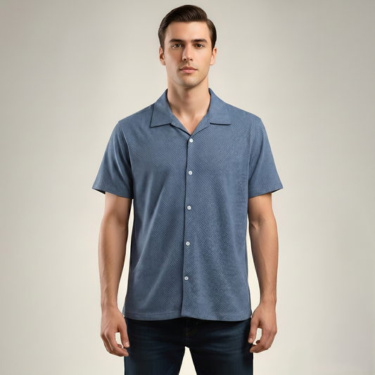 Smart-Casual Micro-Pattern Camp Collar Polo (TSSJ116)