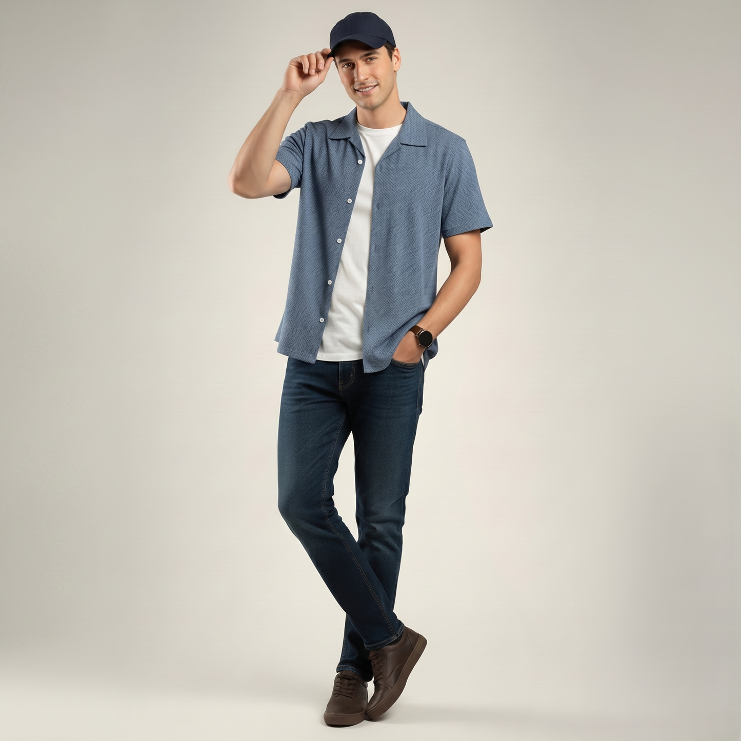 Smart-Casual Micro-Pattern Camp Collar Polo (TSSJ116)