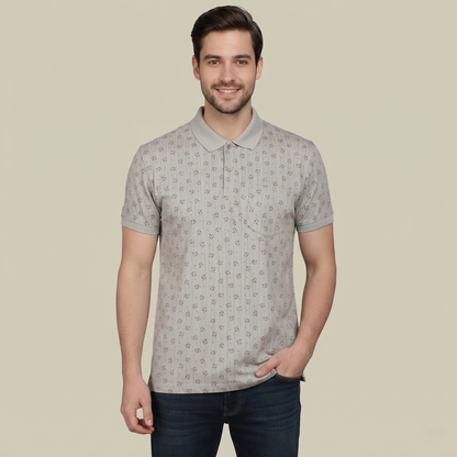 Men's Coral Micro-Print Pocket Polo T-shirt (TSSR011)