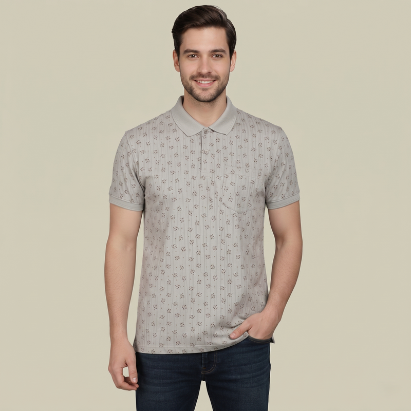 Men's Coral Micro-Print Pocket Polo T-shirt (TSSR011)
