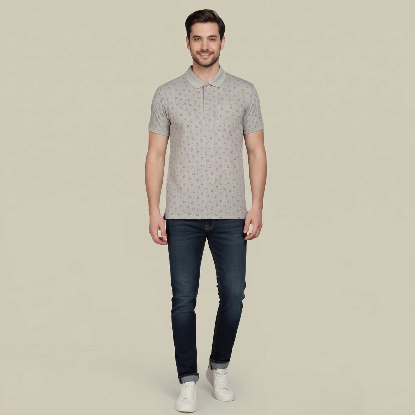 Men's Coral Micro-Print Pocket Polo T-shirt (TSSR011)