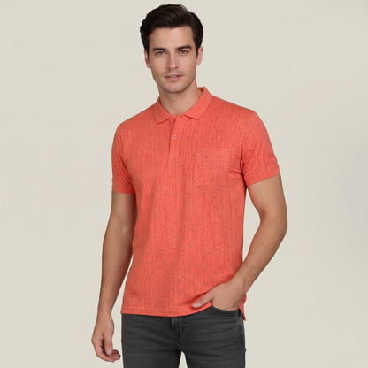 Men's Coral Micro-Print Pocket Polo T-shirt (TSSR011)