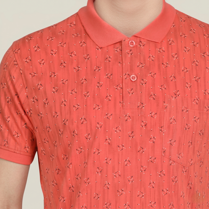Men's Coral Micro-Print Pocket Polo T-shirt (TSSR011)