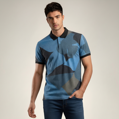 Men's Abstract Geometric Print Pocket Polo T-shirt (TSSR012)