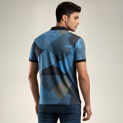 Men's Abstract Geometric Print Pocket Polo T-shirt (TSSR012)