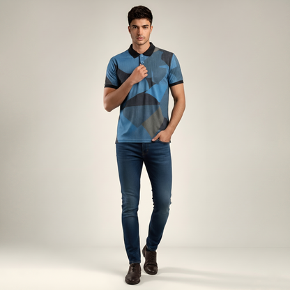 Men's Abstract Geometric Print Pocket Polo T-shirt (TSSR012)