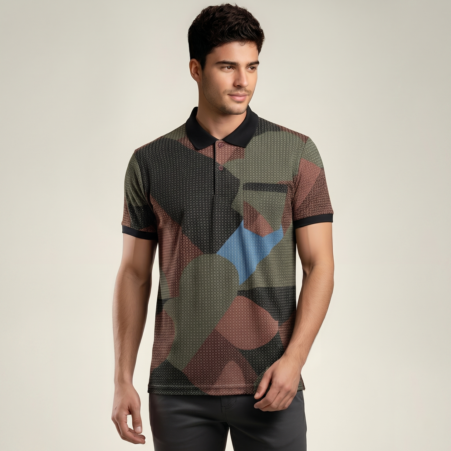 Men's Abstract Geometric Print Pocket Polo T-shirt (TSSR012)