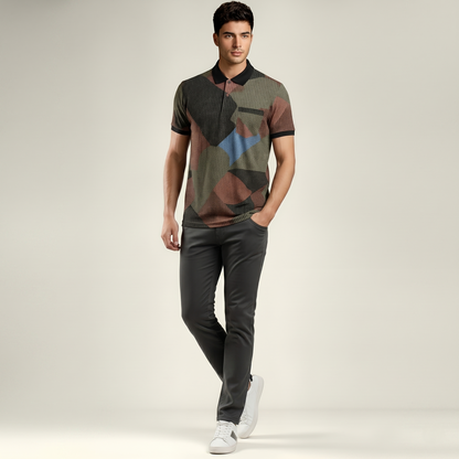 Men's Abstract Geometric Print Pocket Polo T-shirt (TSSR012)