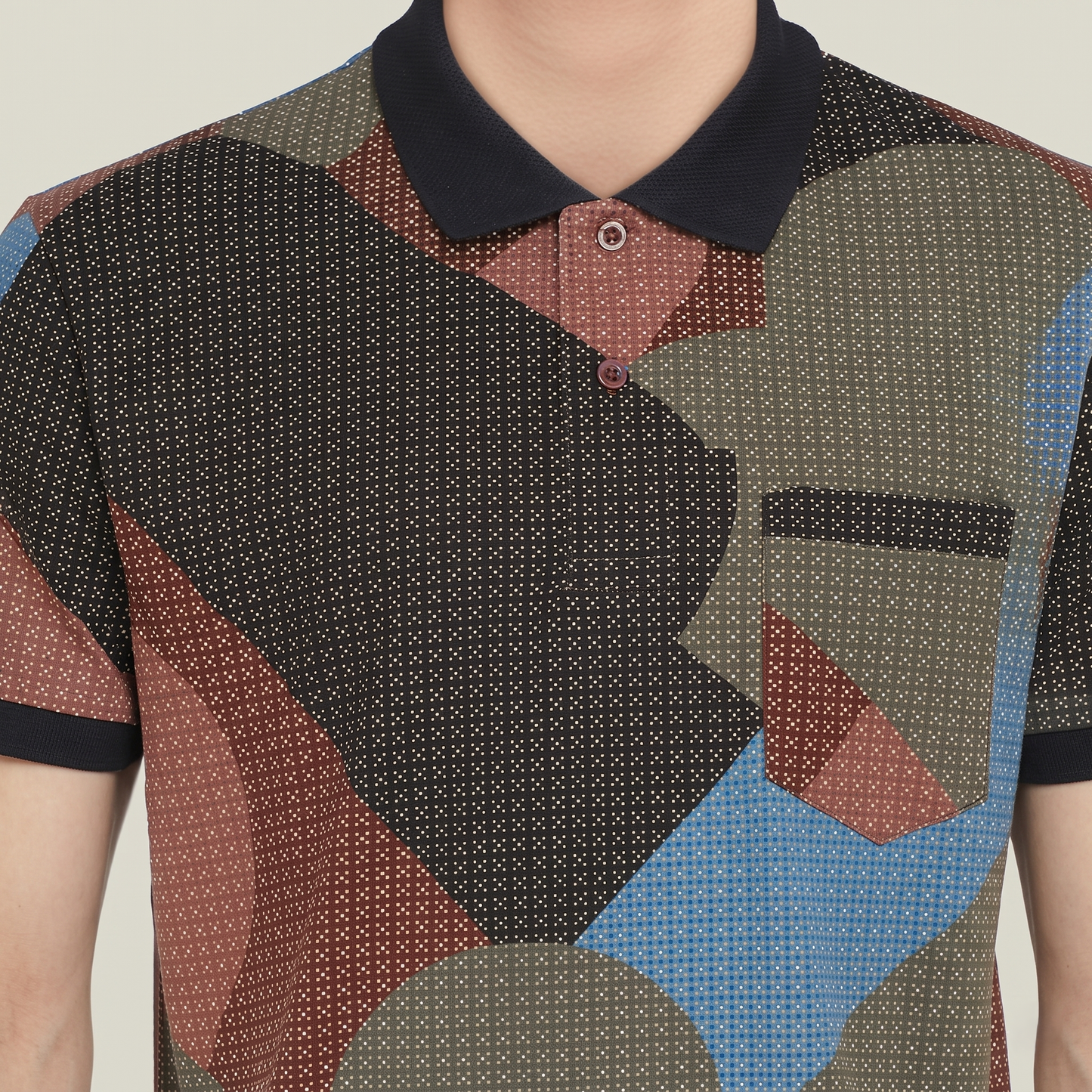 Men's Abstract Geometric Print Pocket Polo T-shirt (TSSR012)