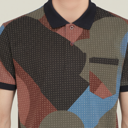 Men's Abstract Geometric Print Pocket Polo T-shirt (TSSR012)