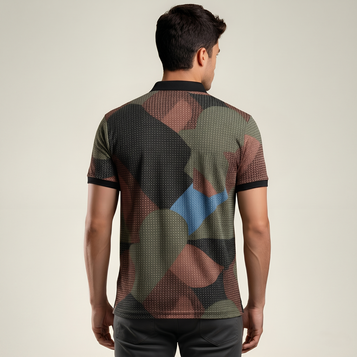 Men's Abstract Geometric Print Pocket Polo T-shirt (TSSR012)
