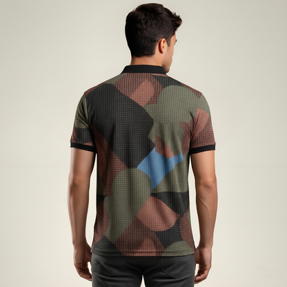 Men's Abstract Geometric Print Pocket Polo T-shirt (TSSR012)