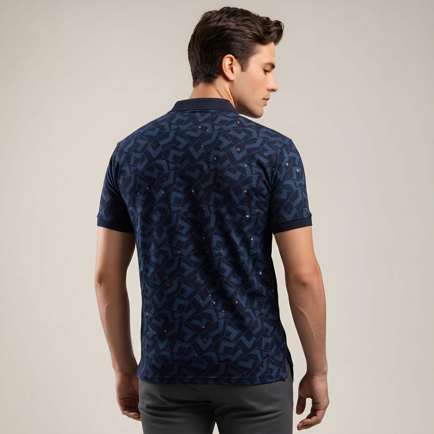 Men's Teal Geometric Micro-Print Pocket Polo T-shirt (TSSR015)