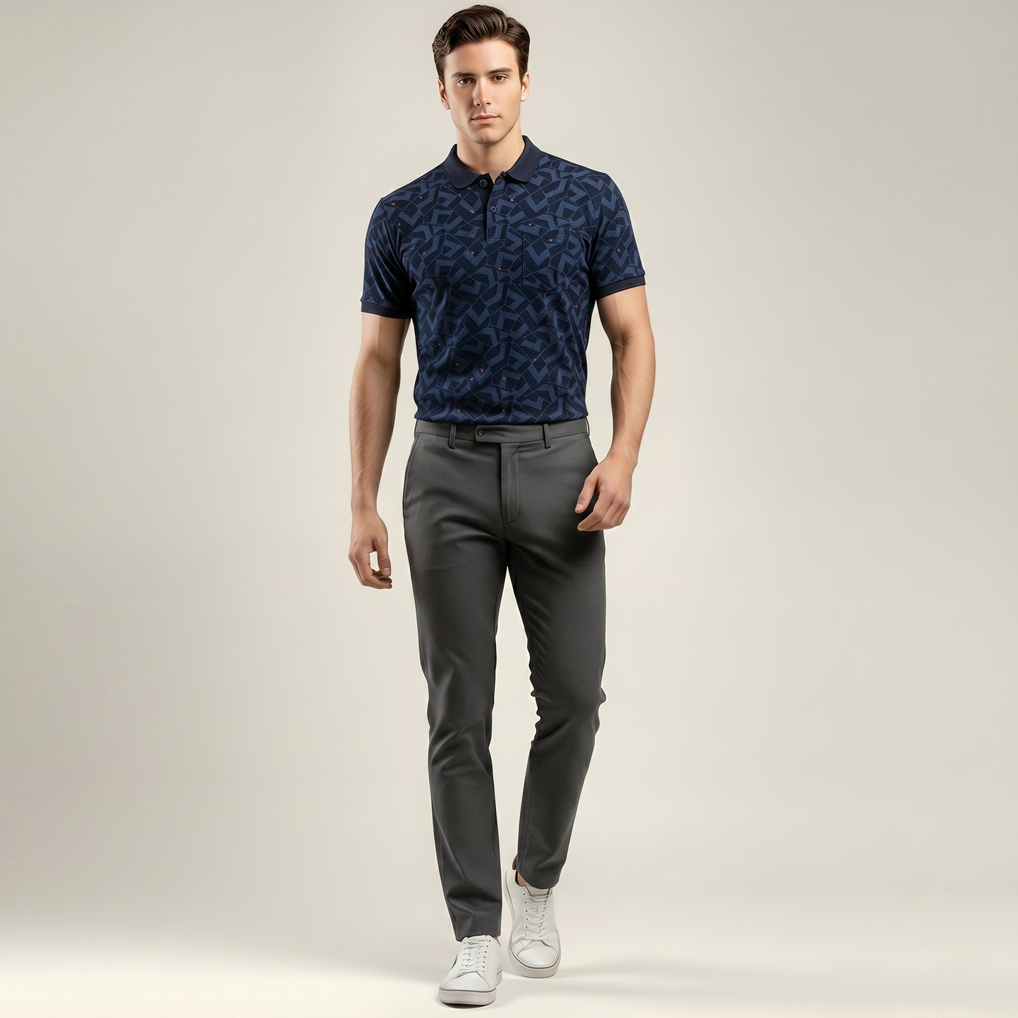 Men's Teal Geometric Micro-Print Pocket Polo T-shirt (TSSR015)