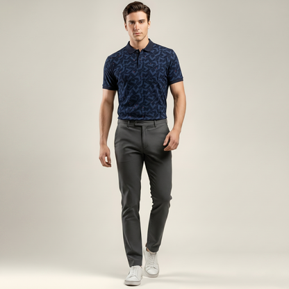 Men's Teal Geometric Micro-Print Pocket Polo T-shirt (TSSR015)