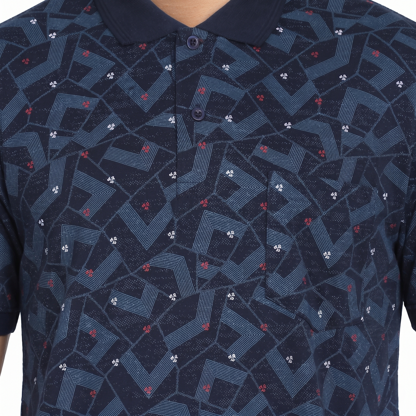 Men's Teal Geometric Micro-Print Pocket Polo T-shirt (TSSR015)