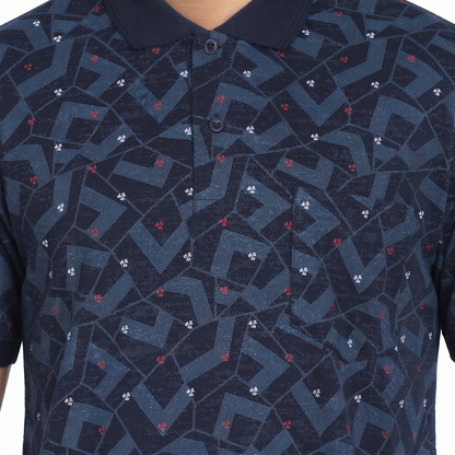 Men's Teal Geometric Micro-Print Pocket Polo T-shirt (TSSR015)