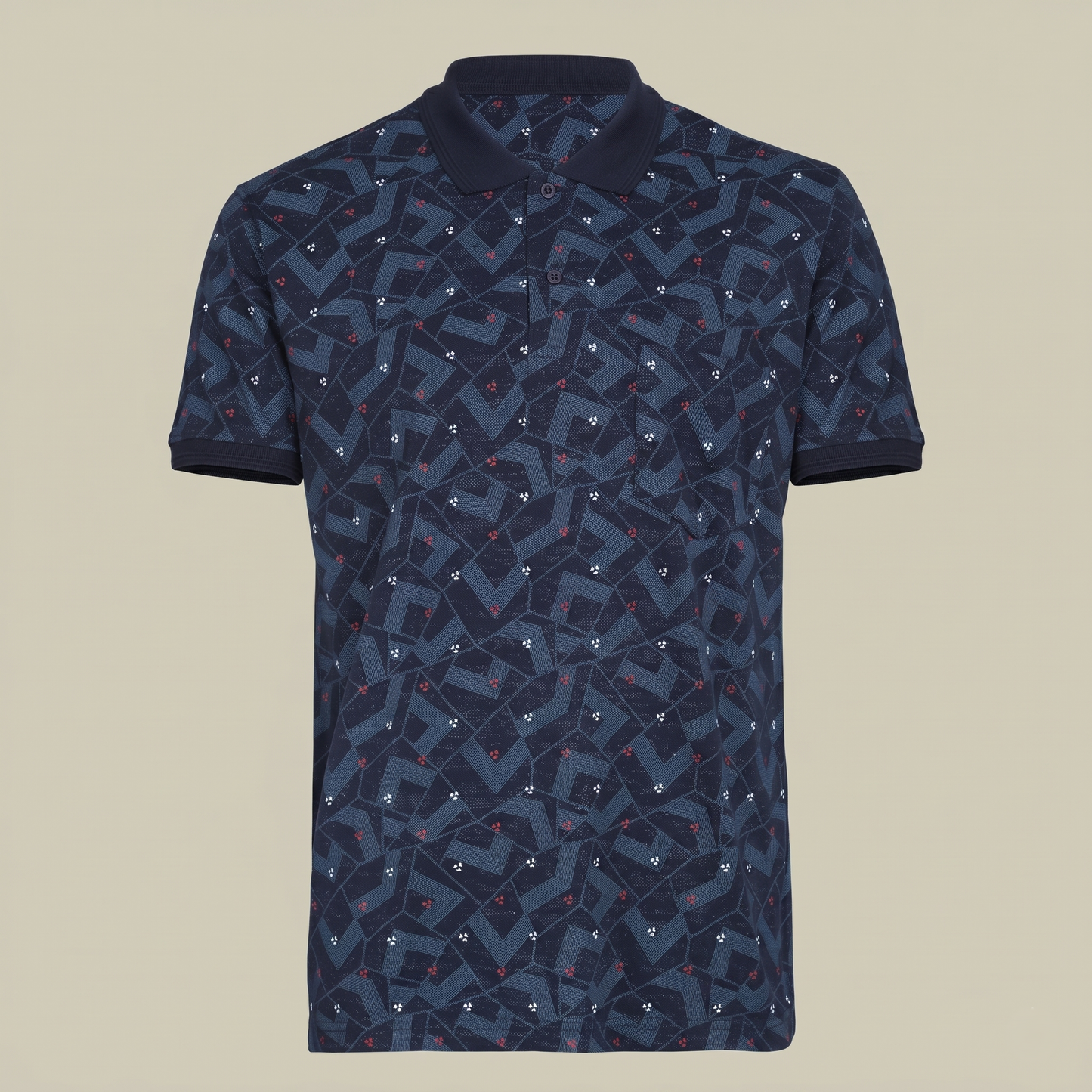 Men's Teal Geometric Micro-Print Pocket Polo T-shirt (TSSR015)