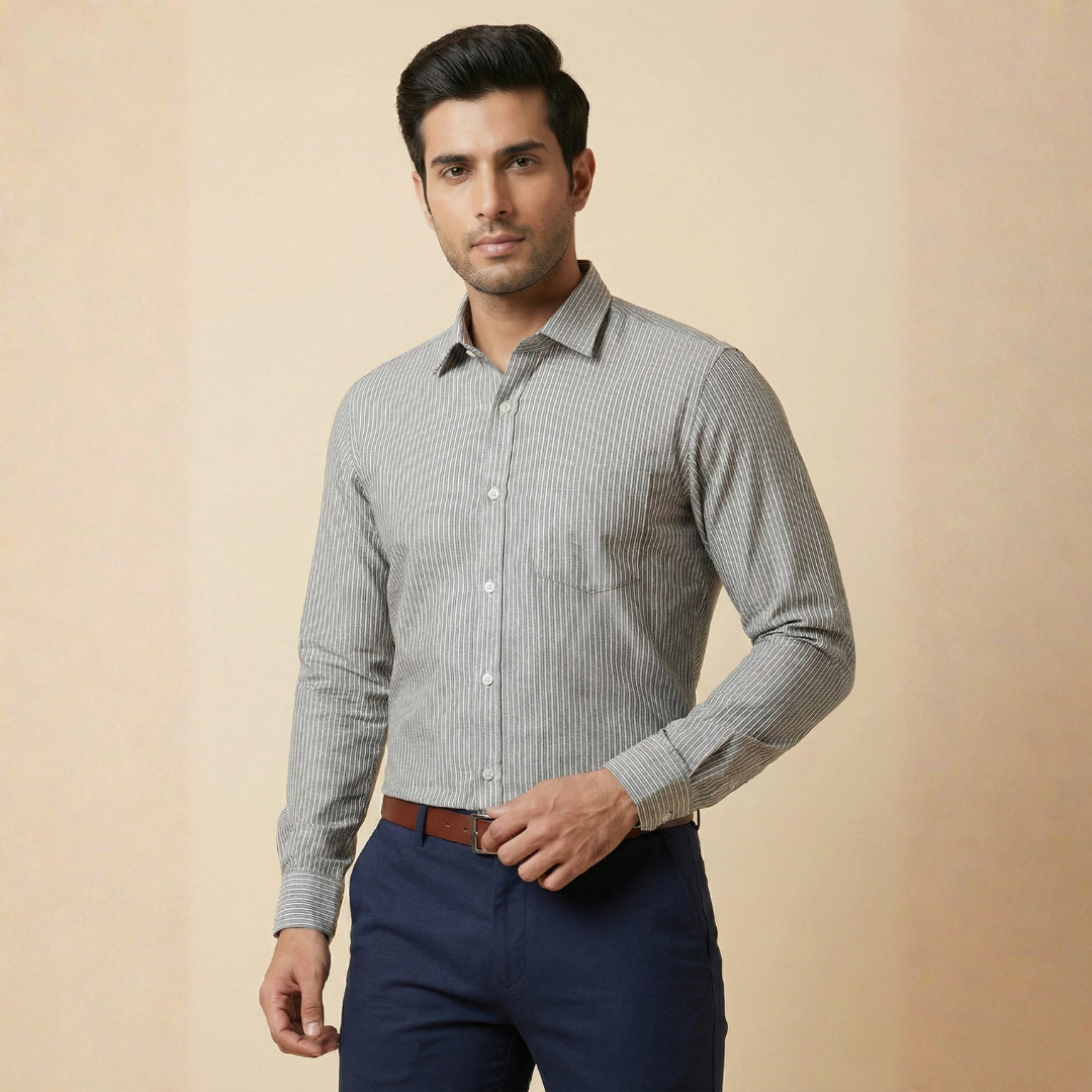YOUNG & FORMALS by CAMBRIDGE Men's Slim Fit Striped Formal Shirt | Full Sleeves | Spread Collar with Hanging Twin Tape | Premium Office & Business Wear (YF00015SF)