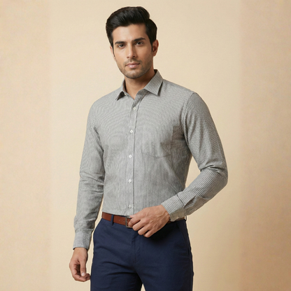 YOUNG & FORMALS by CAMBRIDGE Men's Slim Fit Striped Formal Shirt | Full Sleeves | Spread Collar with Hanging Twin Tape | Premium Office & Business Wear (YF00015SF)