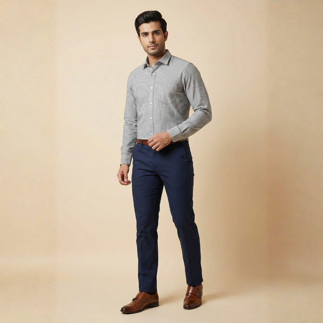 YOUNG & FORMALS by CAMBRIDGE Men's Slim Fit Striped Formal Shirt | Full Sleeves | Spread Collar with Hanging Twin Tape | Premium Office & Business Wear (YF00015SF)