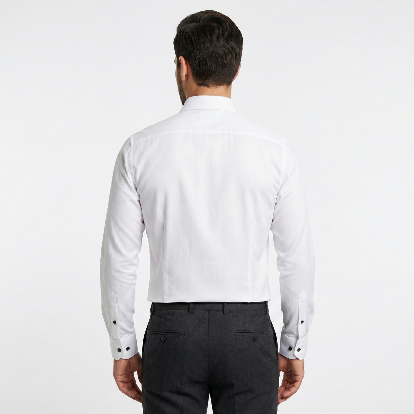 Men's Slim Fit Full Sleeves White Formal Shirt with Black Buttons (WGLDBLKBTSF)