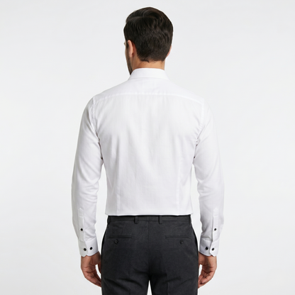 Men's Slim Fit Full Sleeves White Formal Shirt with Black Buttons (WGLDBLKBTSF)