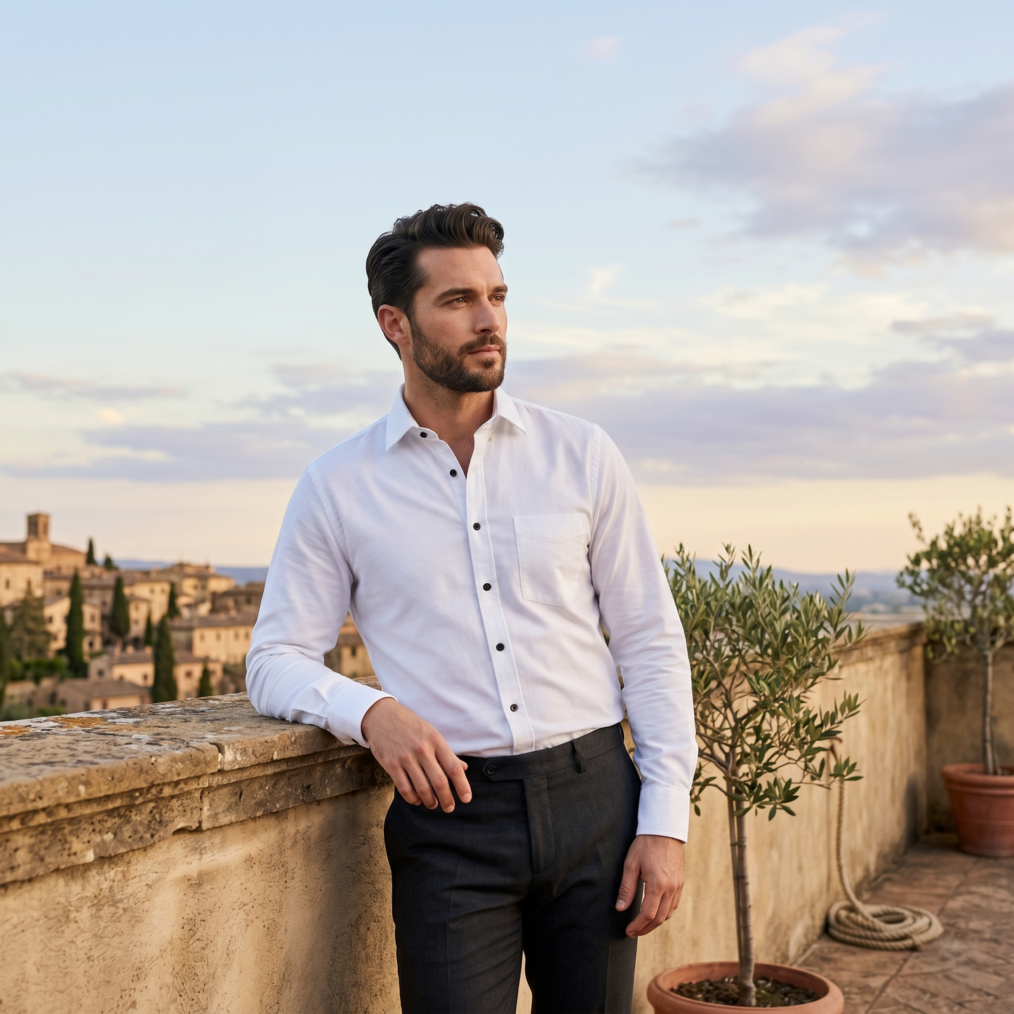 Men's Slim Fit Full Sleeves White Formal Shirt with Black Buttons (WGLDBLKBTSF)