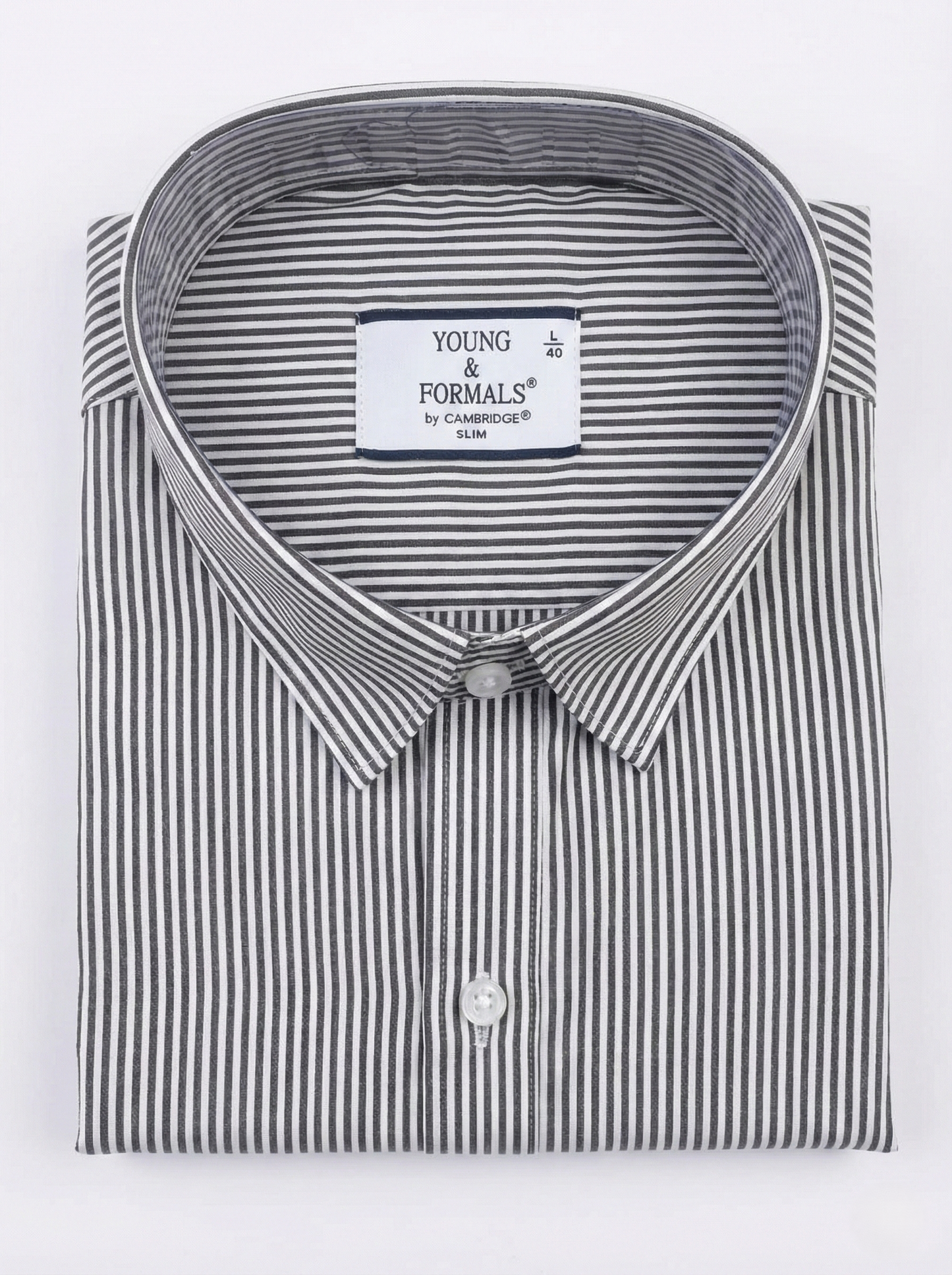 YOUNG & FORMALS by CAMBRIDGE Men's Slim Fit Striped Formal Shirt | Full Sleeves | Spread Collar with Hanging Twin Tape | Premium Office & Business Wear | Blue | 36