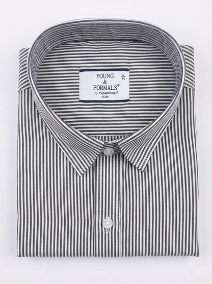 YOUNG & FORMALS by CAMBRIDGE Men's Slim Fit Striped Formal Shirt | Full Sleeves | Spread Collar with Hanging Twin Tape | Premium Office & Business Wear | Blue | 36